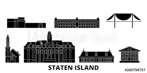 500x250 United States, New York Staten Island Flat Travel Skyline Set