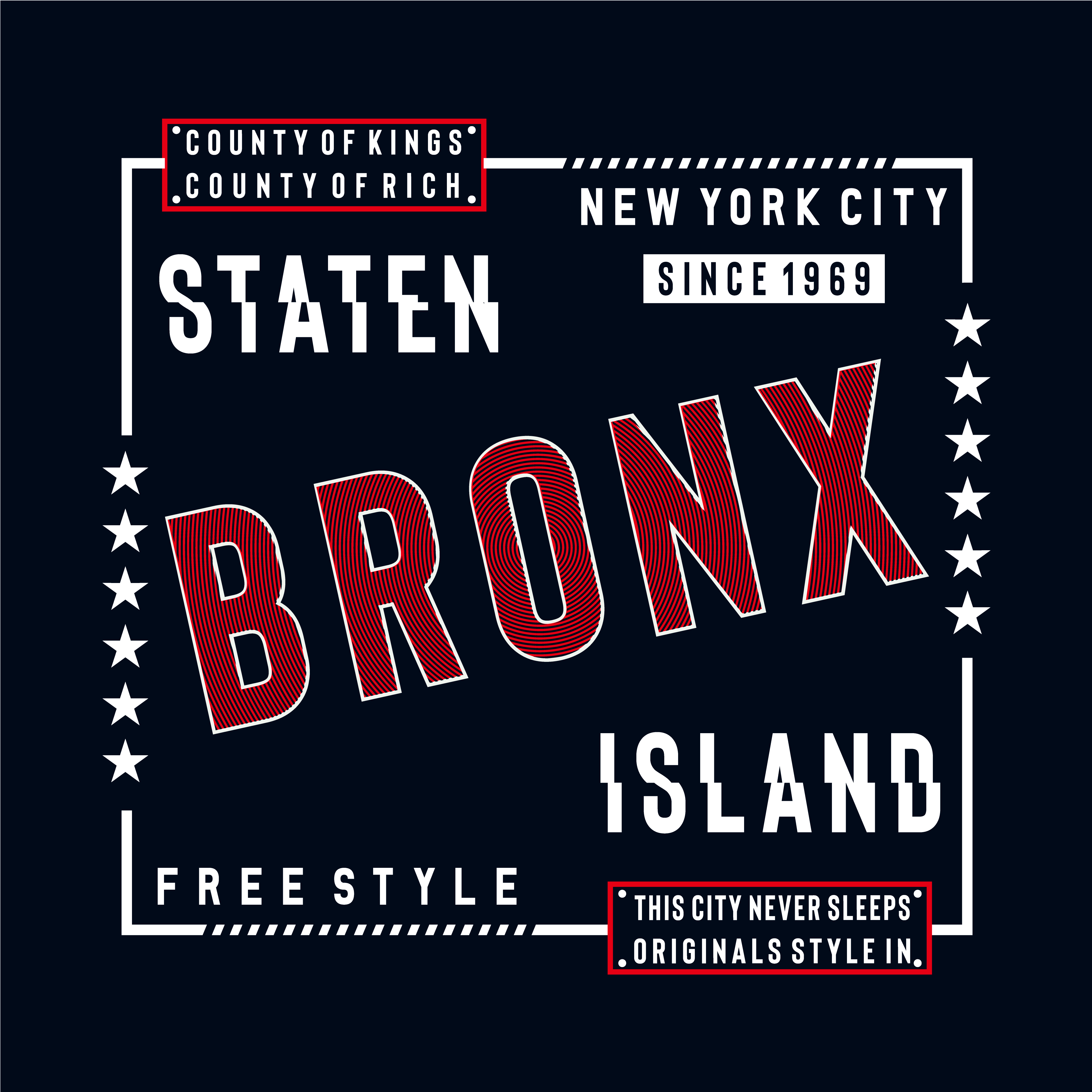 4501x4501 Free Style Staten Island Typography Design Tee Vector