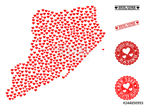 500x366 Mosaic Map Of Staten Island Created With Red Love Hearts