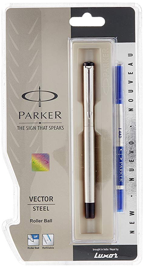 475x879 Parker Vector Steel Roller Ball Pen With Free Key Chain
