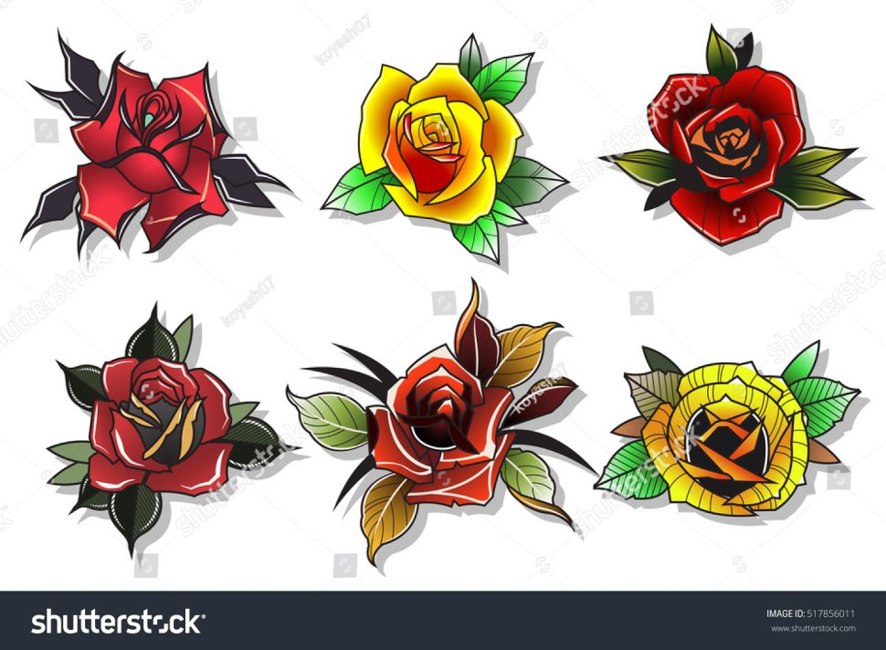 Tattoos Neo Traditional Tattoo Roses Set Vector Stock Royalty 970x712 Tattoos Neo Traditional Tattoo Roses Set Vector Stock Royalty