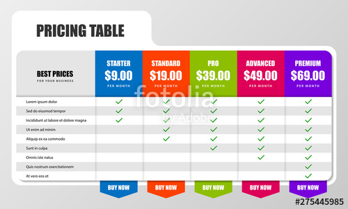 500x300 Infographic Design Template Pricing Table Concept Vector Stock