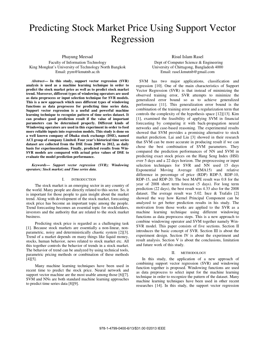 850x1100 Pdf Predicting Stock Market Price Using Support Vector Regression
