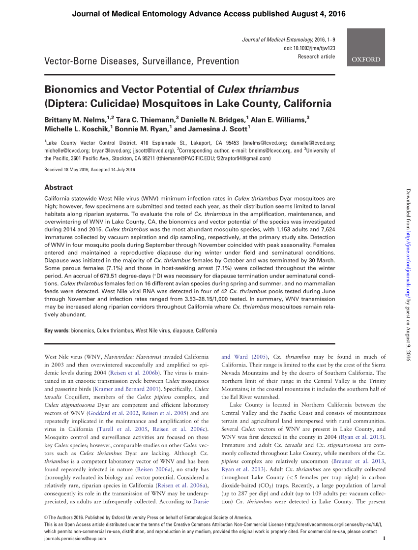 850x1118 Vector Competence Of Culiseta Incidens And Culex Thriambus