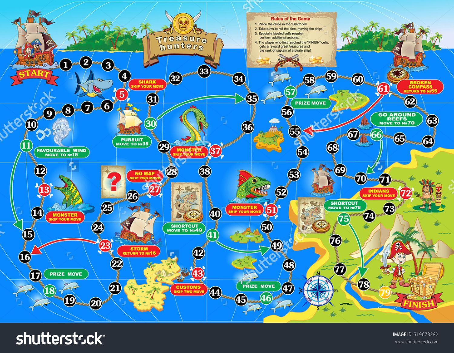 1500x1167 Vector Illustration Of Board Game For Children Treasure Hunters