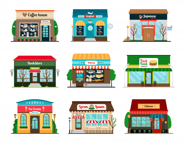 626x485 Shop And Cafe Colorful Storefront Collection Bookstore, Coffee