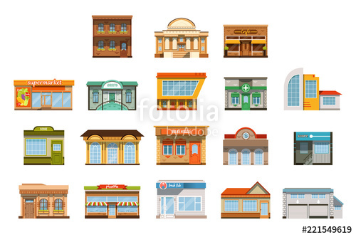 500x333 Store Shop Front Window Buildings Icon Set Flat Isolated Stock