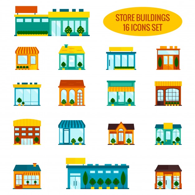 626x626 Store Shop Front Window Buildings Icon Set Flat Isolated Vector