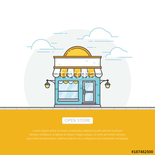 500x500 Storefront Illustration In Flat Style Open Online Store, Store