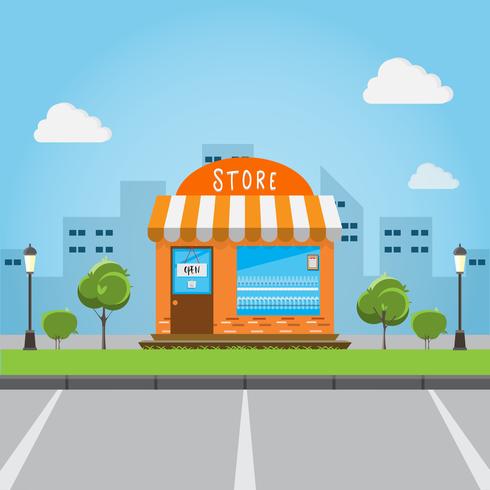 490x490 Store Front Building With Big City Background