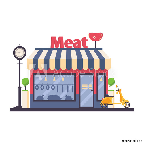 500x500 Butcher Shop Solated On White Vector Storefront With Large Word