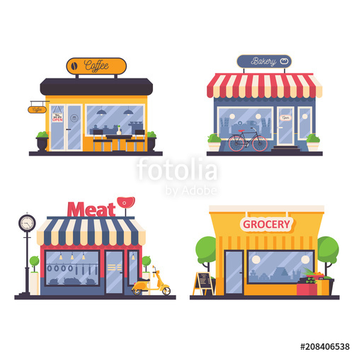 500x500 Detailed Storefront For Grocery And Meat Shop, Bakery, Coffee Cafe