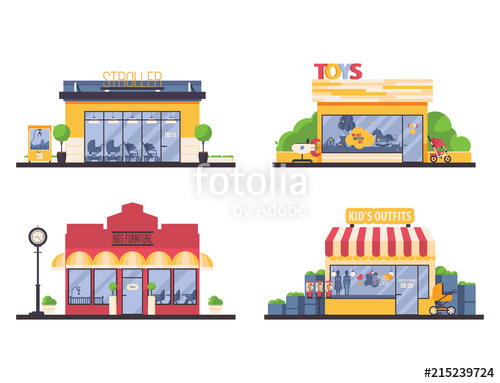 500x383 Kids Shop Store Front Collection Vector Flat Set With Shops