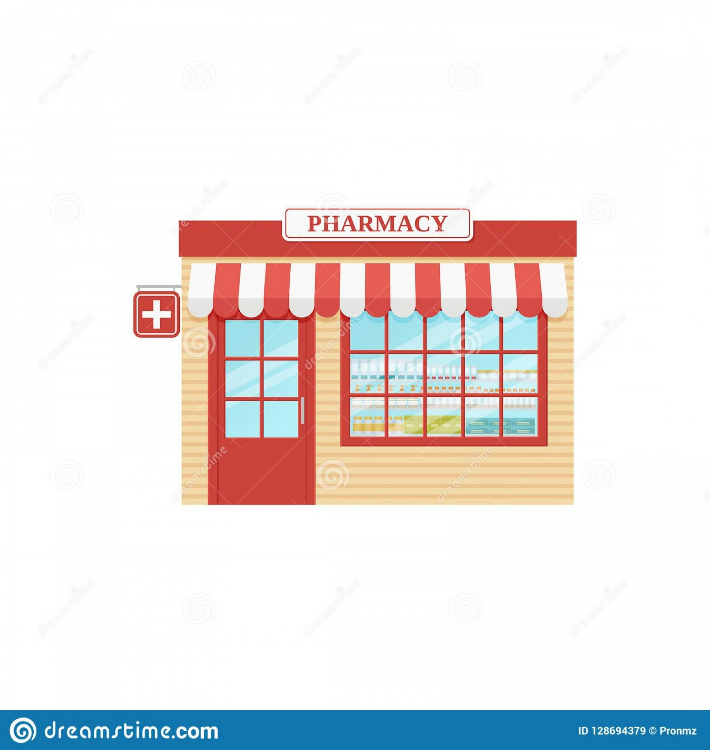 2304x2433 Pharmacy Store Front Vector Illustration Drugstore Storefront Shop