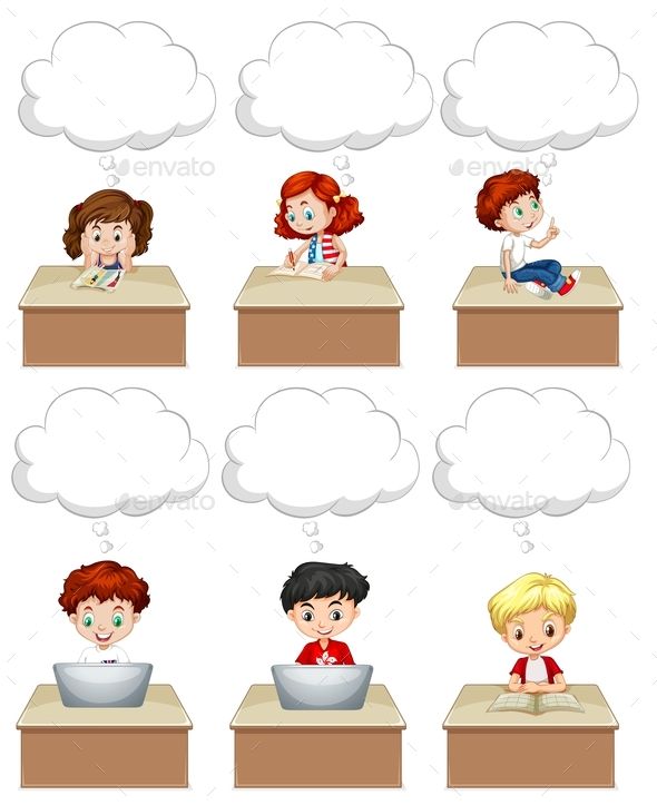 590x723 Students Work On Table Illustration Vector People Faces