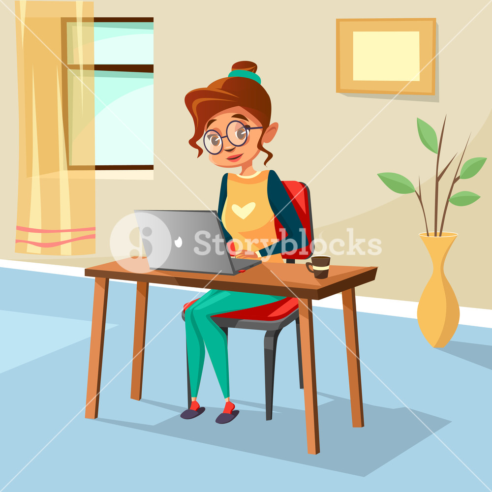 1000x1000 Vector Cartoon Girl Sitting