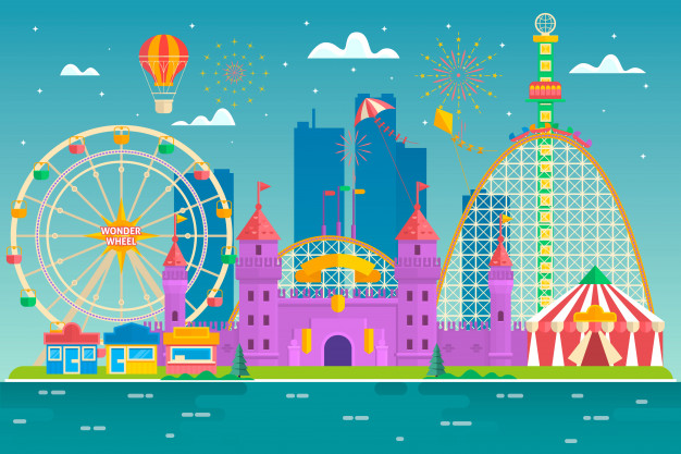 626x417 Amusement Park With Attraction And Rollercoaster, Tent With Circus