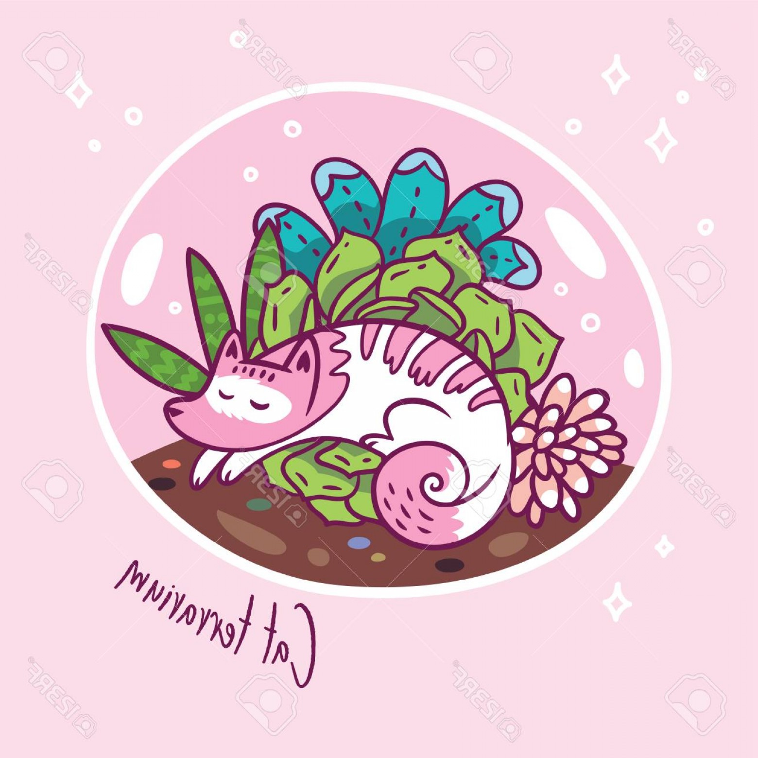 1560x1560 Photostock Vector Succulent Garden Terrarium With Cute Kawaii Cat