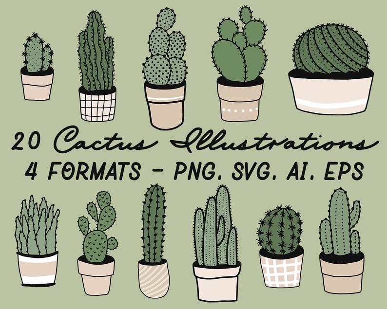 794x635 Cactus Clip Art Cute Vector Succulent Cactus Pot Etsy