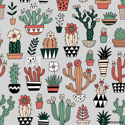 500x500 Cute Blooming Vector Succulent Plants And Cactuses On Grey