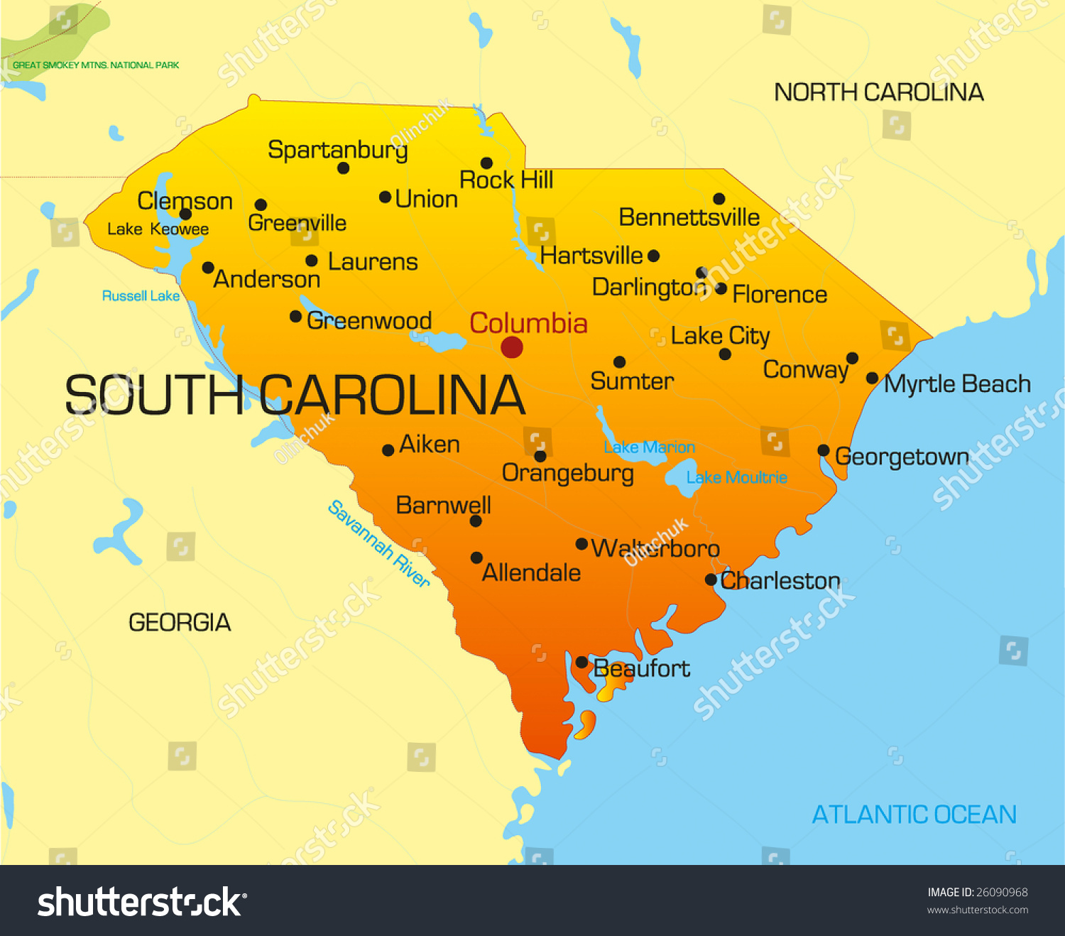 1500x1318 Vector Color Map South Carolina State Stock Vector Maps