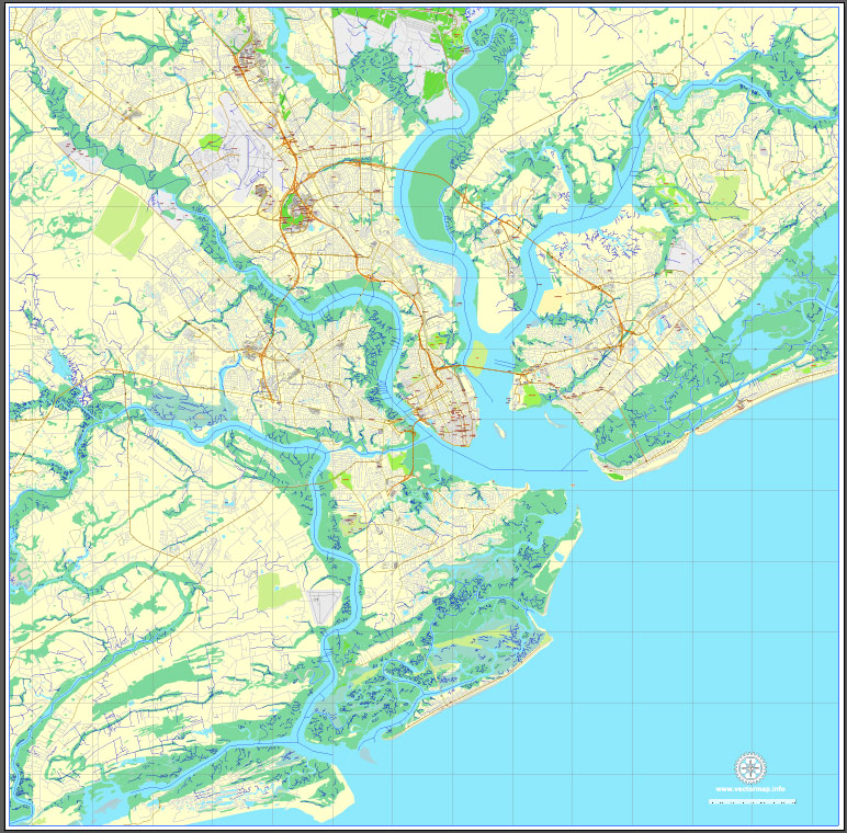 772x760 Charleston, South Carolina, Us Printable Vector Street City Plan