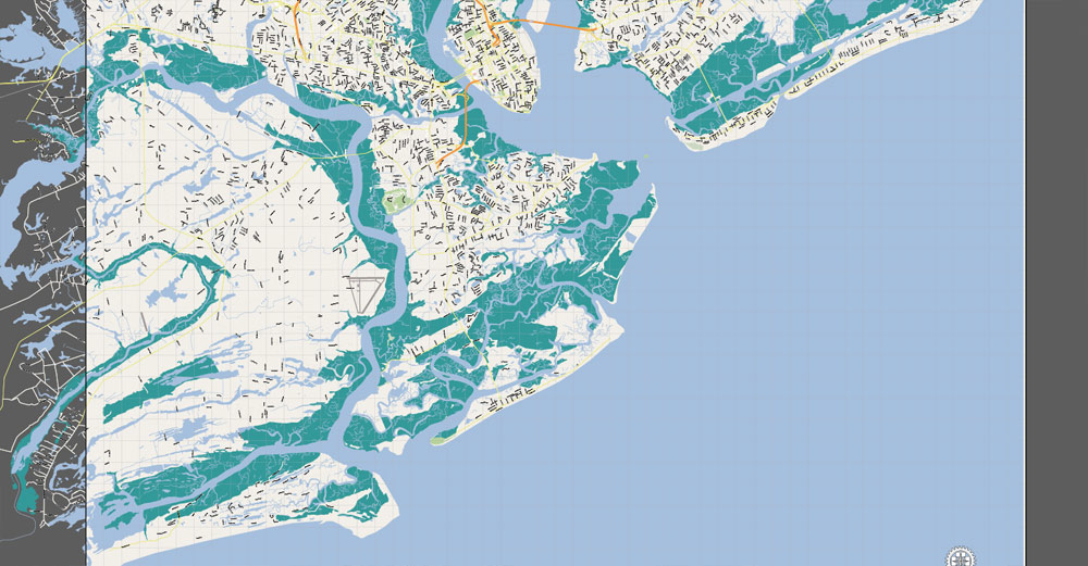 1000x521 Charleston Map Exact Detailed City Plan Editable Illustrator