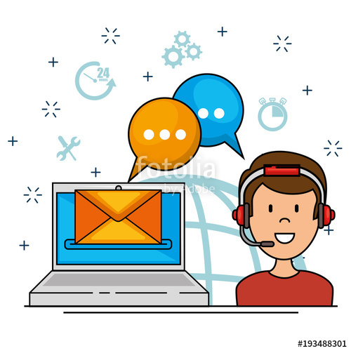 500x500 Icon Man With Laptop Speaking, Support Call Center Concept, Vector