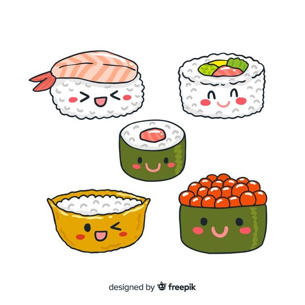 626x626 Hand Drawn Kawaii Sushi Collection Free Vector My Freepik