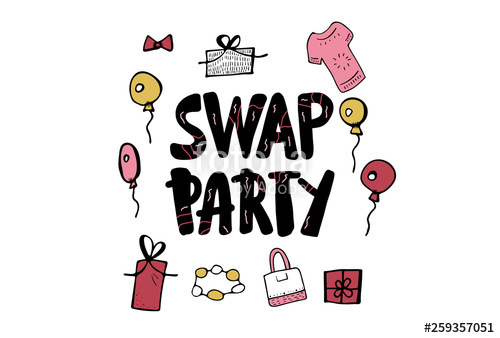 500x338 Swap Party Hanwritten Lettering Set Vector Text Stock Image