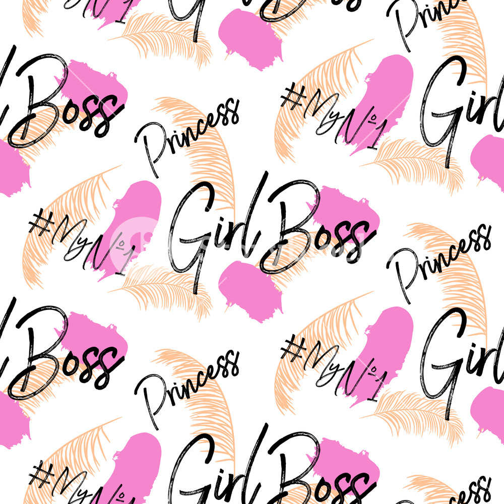 1000x1000 Girl Boss Hashtags Brushstroke Seamless Vector Pattern Feminist