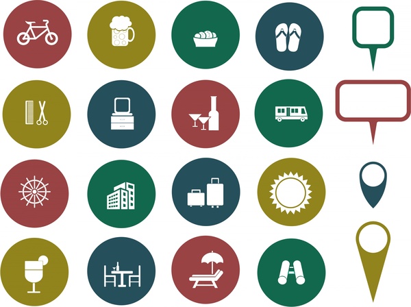600x448 Travel Icons Collection Various Symbols In Round Isolation Free