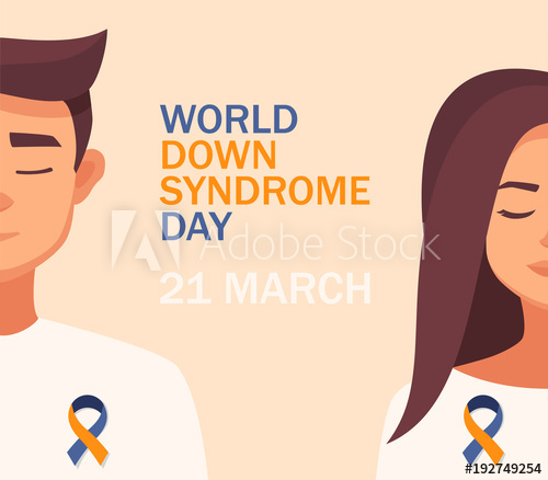 500x438 World Down Syndrome Day Card March Vector Cartoon Woman