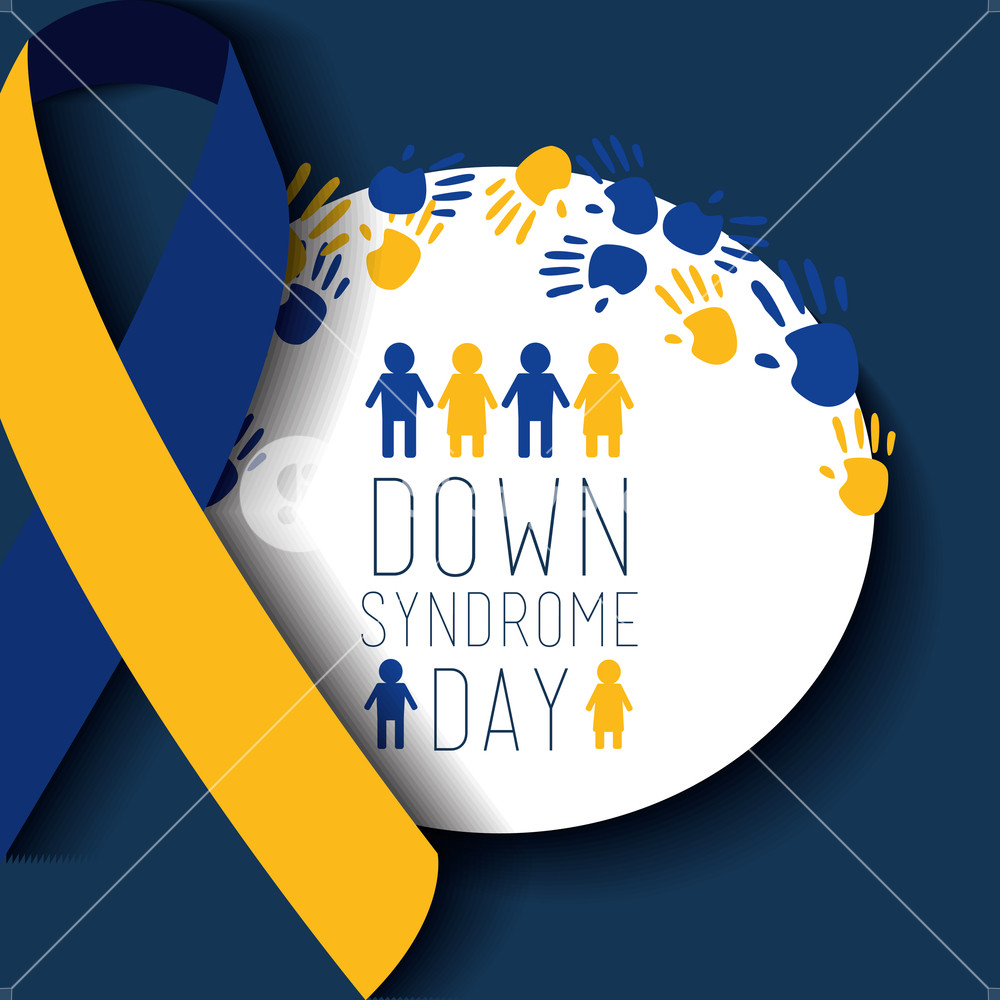 1000x1000 Down Syndrome Day Badge People Painted Hands Ribbon Celebration
