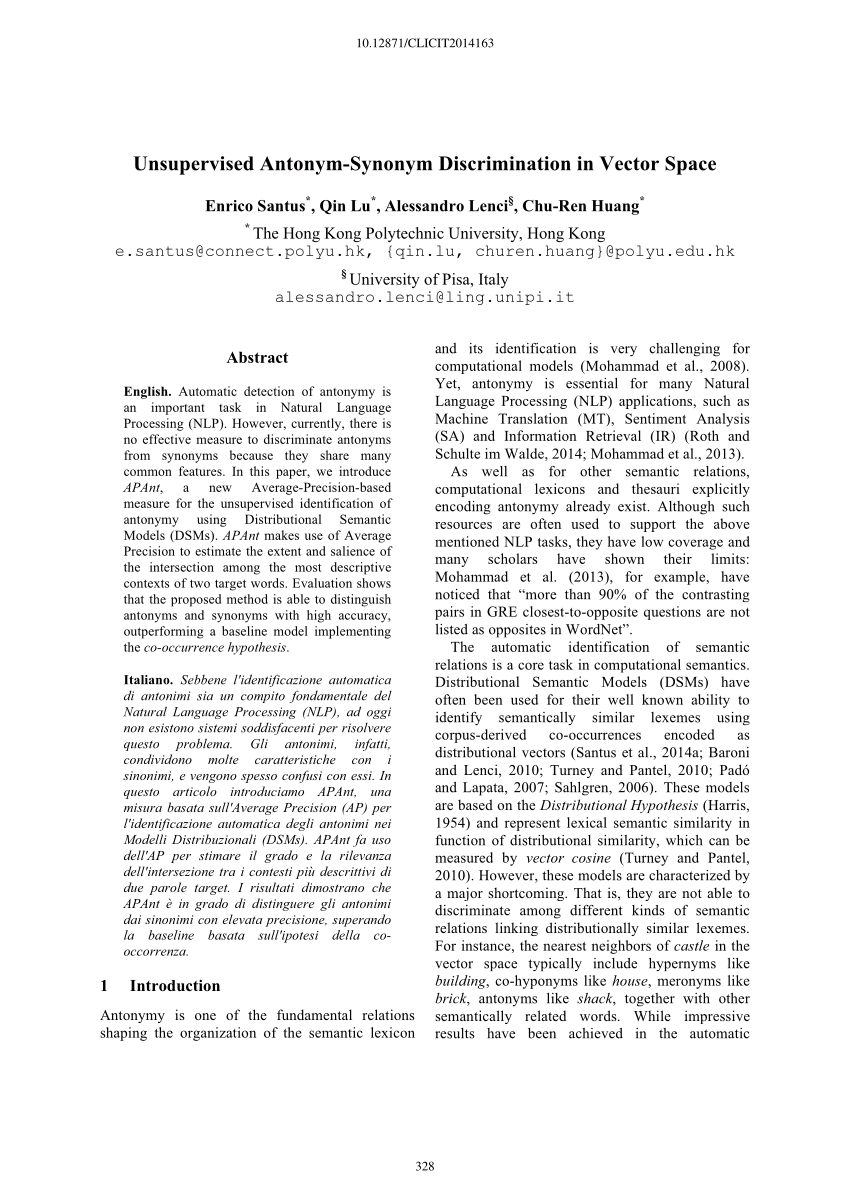 850x1203 Pdf Unsupervised Antonym Synonym Discrimination In Vector Space