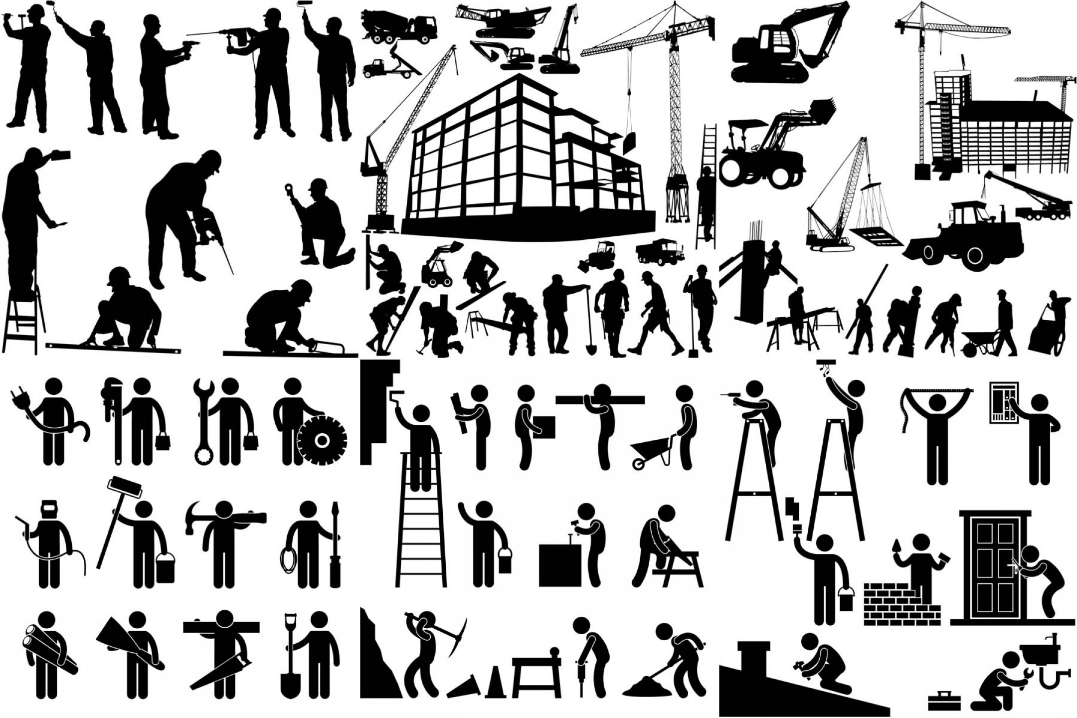 Worker Silhouette Building And Construction Equipment Vectors 2160x1440 Worker Silhouette Building And Construction Equipment Vectors