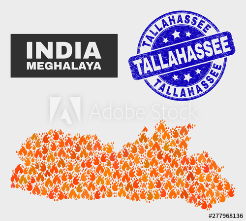 500x448 Vector Collage Of Wildfire Meghalaya State Map And Blue Rounded