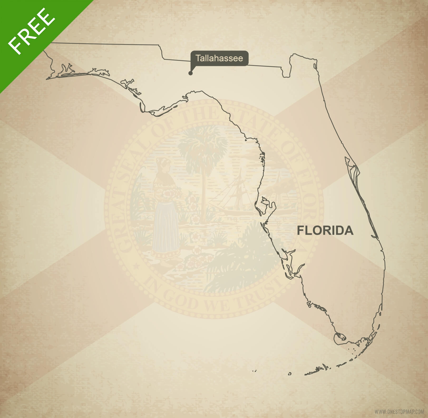 1800x1757 Free Vector Map Of Florida Outline One Stop Map