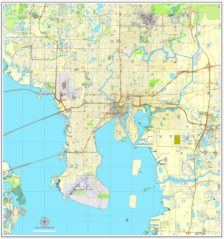 731x781 Tampa, Florida, Us, Vector Map Adobe Illustrator Editable City Plan