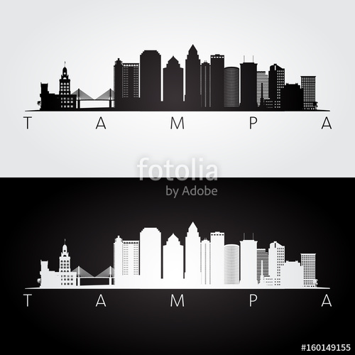 500x500 Tampa Usa Skyline And Landmarks Silhouette, Black And White Design