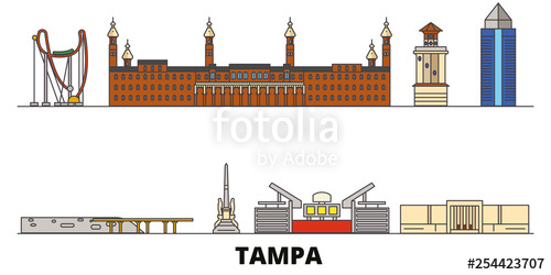 500x250 United States, Tampa Flat Landmarks Vector Illustration United