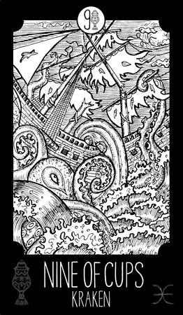 262x450 Stock Vector Tarot And Card Art In Nine Of Cups, Tarot