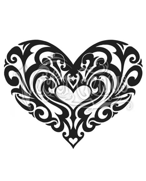 468x580 Tribal Heart Tattoo Flash Flower Pattern Stock Art
