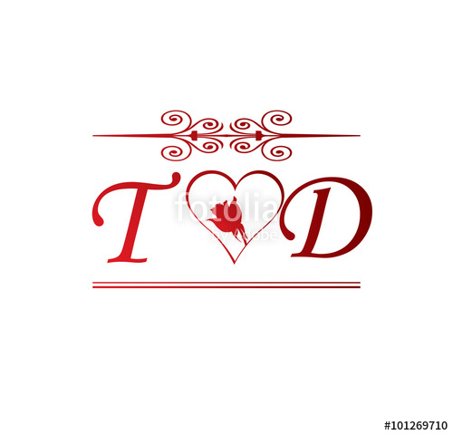 500x480 Td Love Initial With Red Heart And Rose Stock Image And Royalty