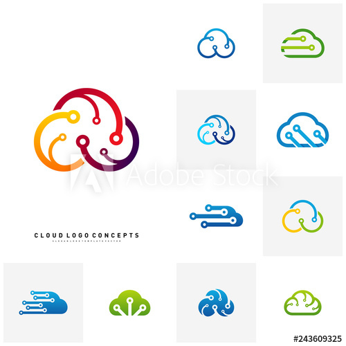 500x500 Set Of Cloud Tech Logo Design Concept Vector Tech Cloud Logo
