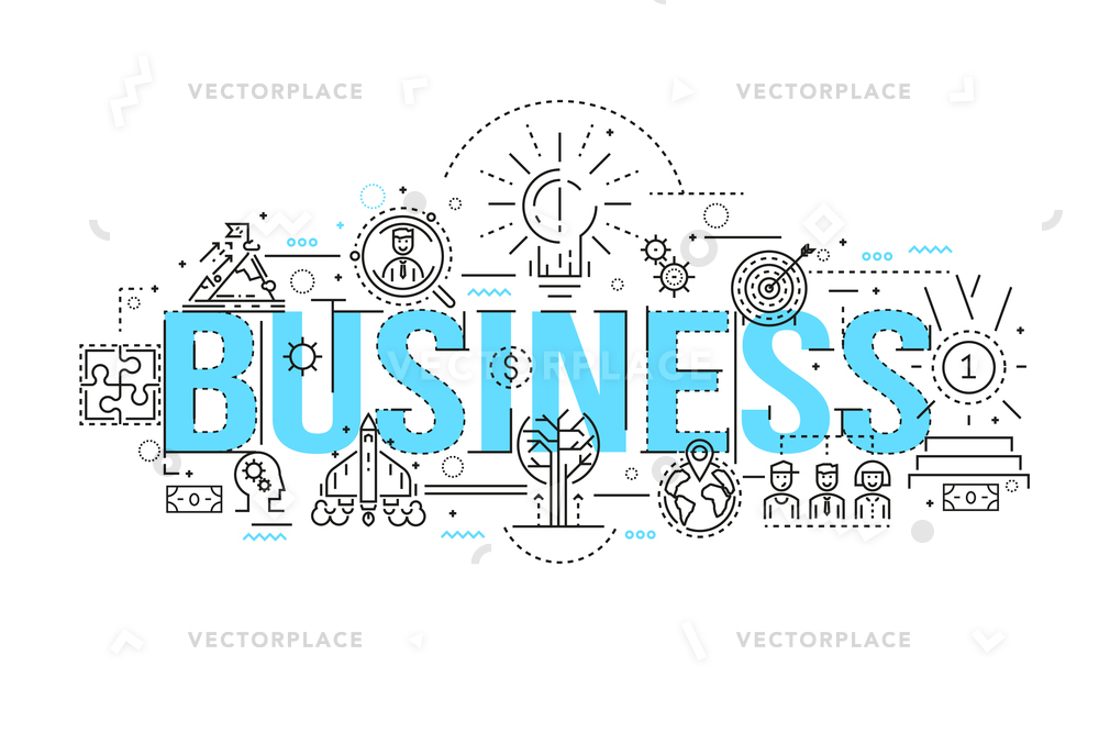 1000x667 Business Linear Design Blue Title Monochrome Vector Illustration