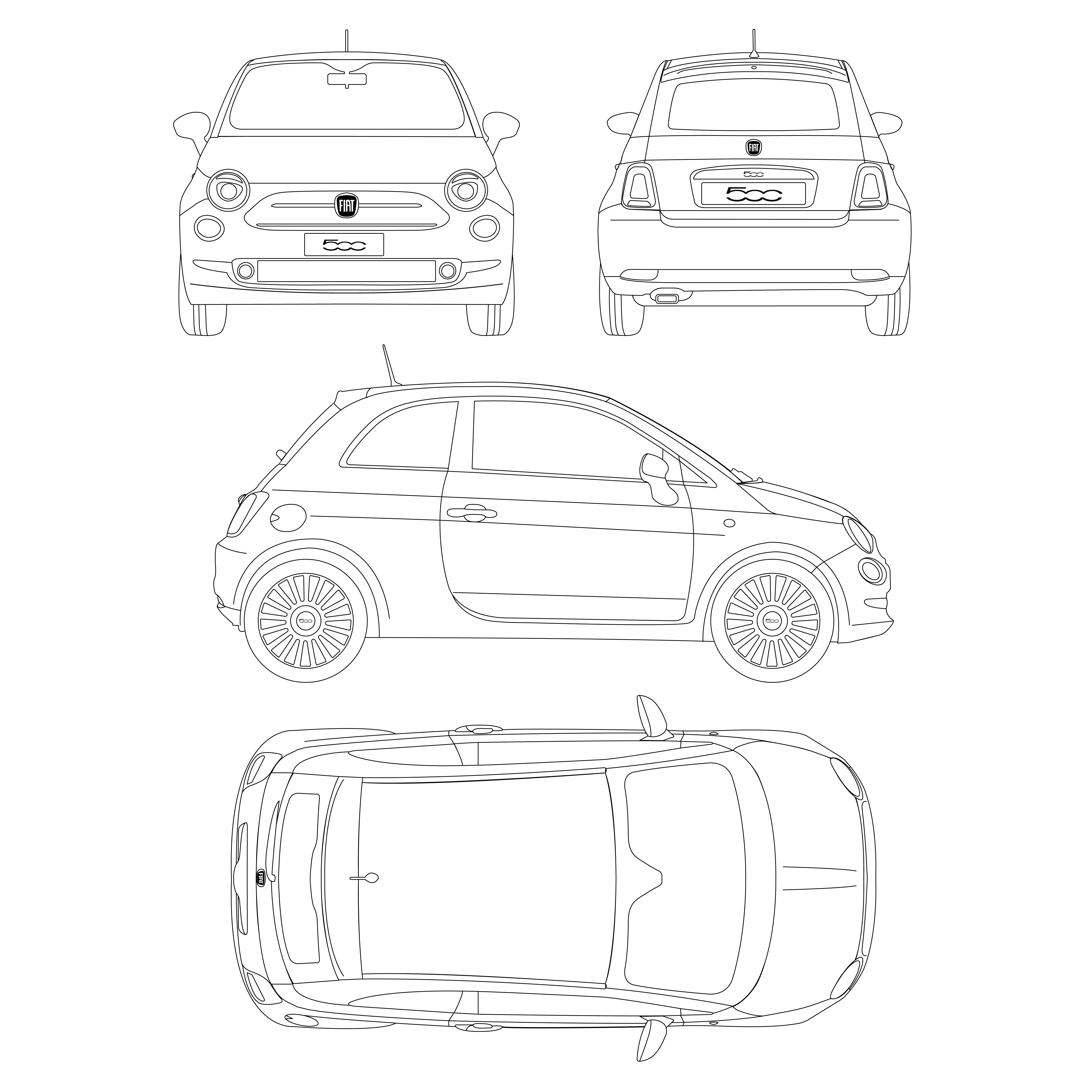 5000x5000 Fiat Car Blueptint Vector Technical Drawing