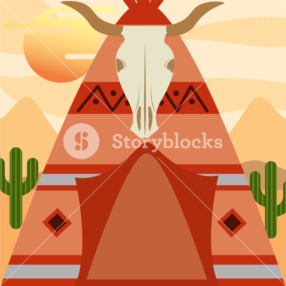 1000x1000 Native American Teepee With Buffalo Skull In Entrance Vector