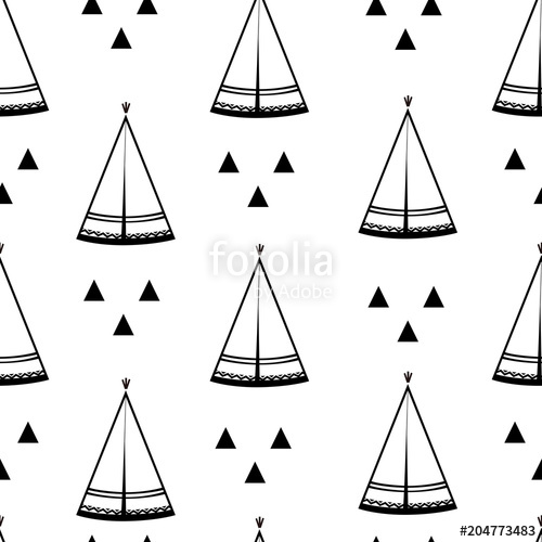 500x500 Teepee, Native American Tent Seamless Pattern Stock Image
