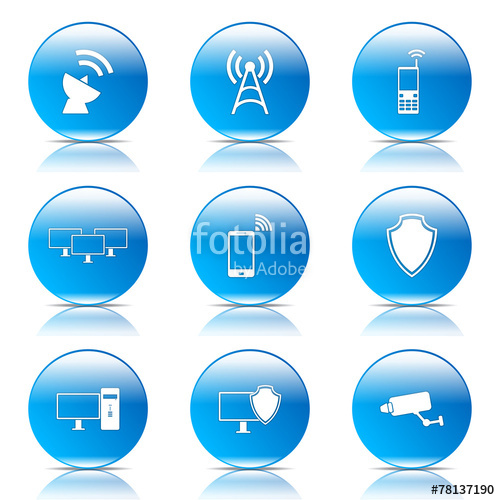 500x500 Telecom Communication Blue Vector Button Icon Design Set Stock